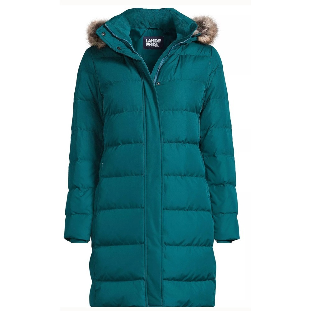Lands' End Women's Max 600 Down Puffer Coat Evening Teal Size M 10-12‎ MSRP $260
